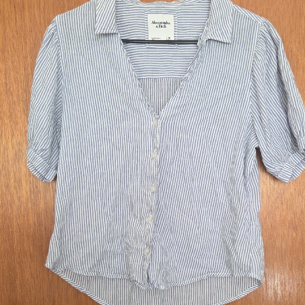 Abercrombie & Fitch White and Blue Striped Button Down Shirt